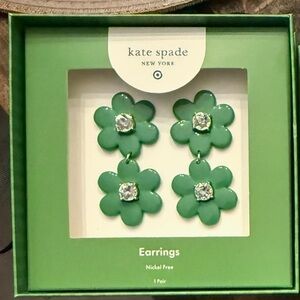 New in Box Kate Spade Emerald Green Floral Earrings Never Opened or Worn